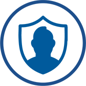 Outline of a person's head inside a shield